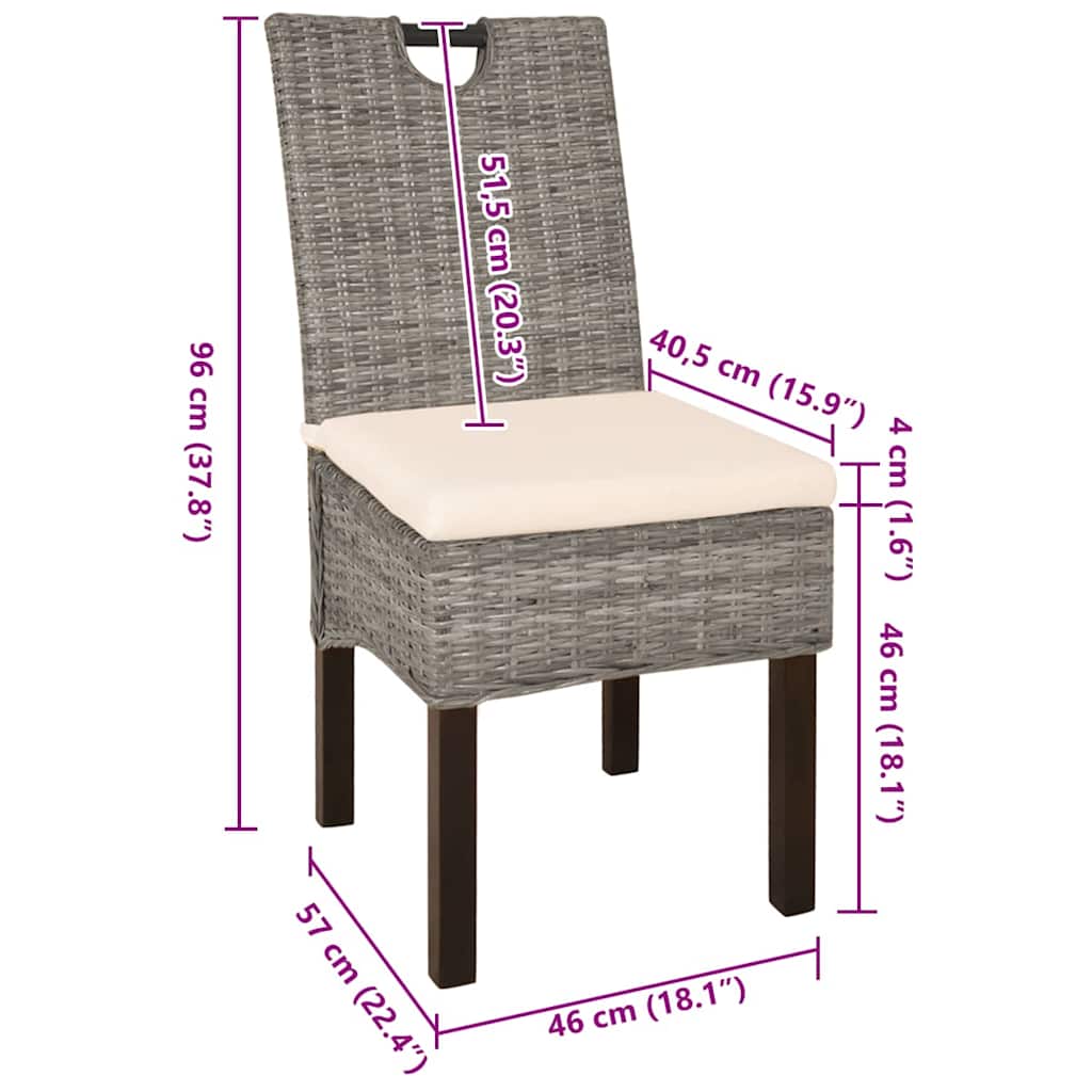 vidaXL Esszimmerstuhl 2 Stk. Kubu-Rattan Mangoholz