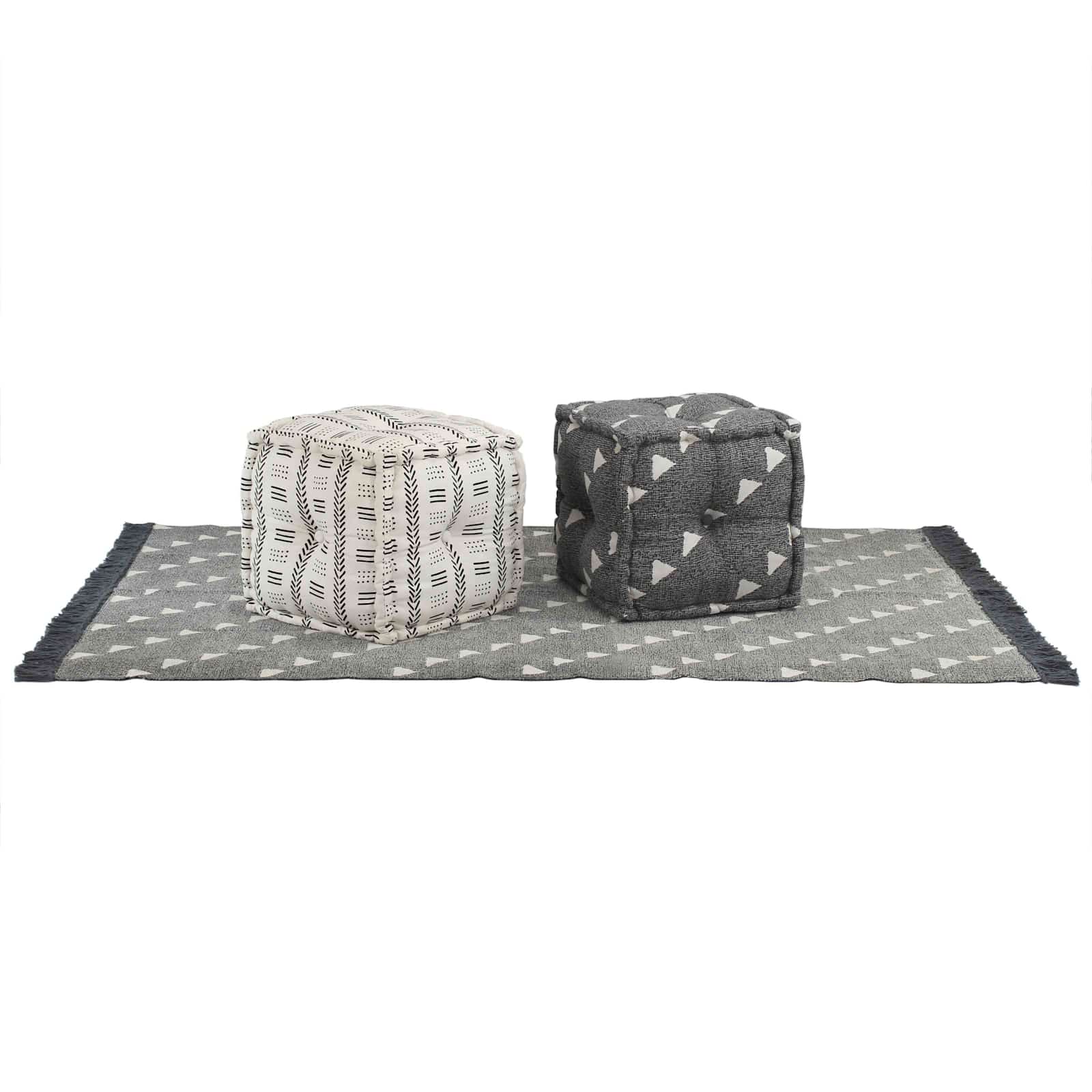 vidaXL Pouffes Geometrisch Grau und Weiß 40 x 40 x 40 cm Stoff