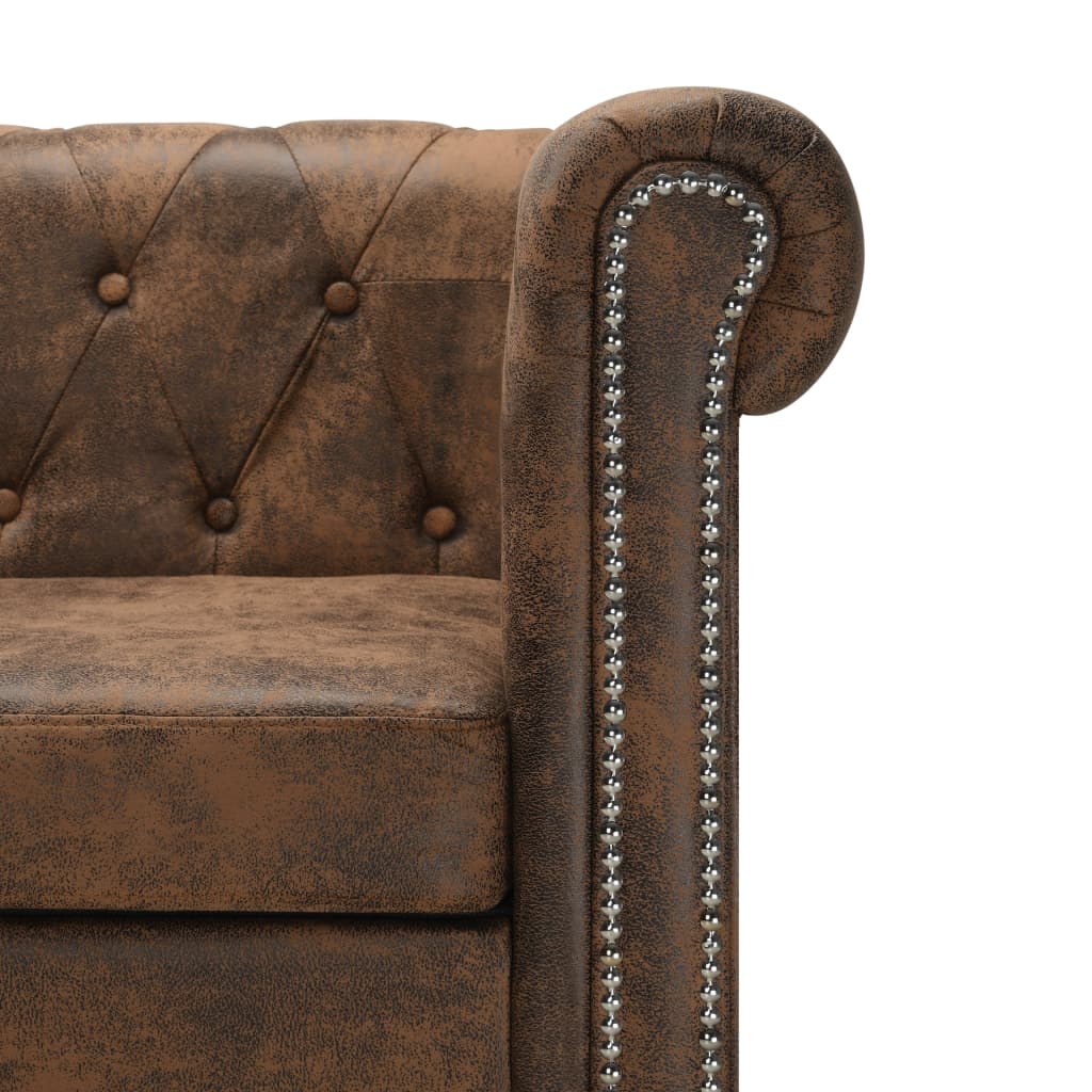 vidaXL Chesterfield-Sofa L-Form Kunstwildleder Braun