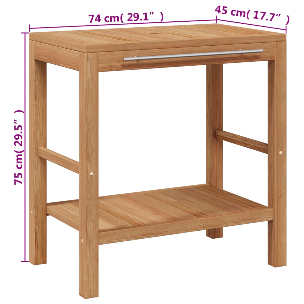 vidaXL Waschtisch Massivholz Teak mit Waschbecken aus Flussstein