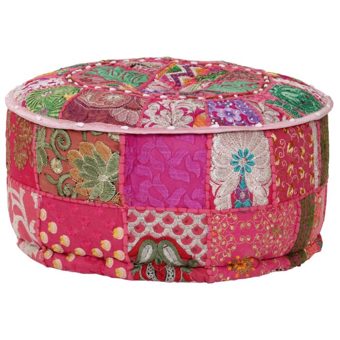 vidaXL Patchwork Sitzpouf Rund Baumwolle Handgefertigt 40x20 cm Rot