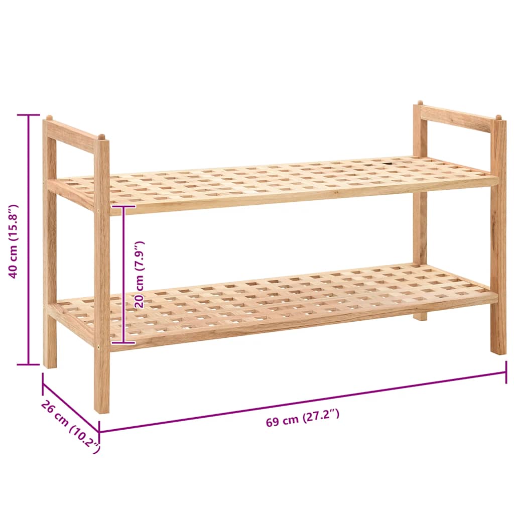 vidaXL Schuhregal Walnussholz Massiv 69x26x40 cm