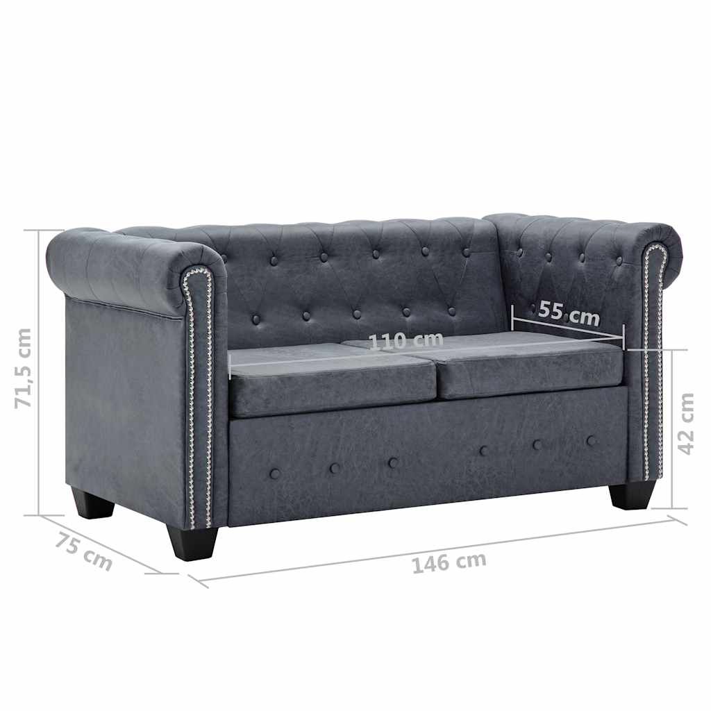 vidaXL Chesterfield-Sofa 2-Sitzer Kunstwildleder Grau
