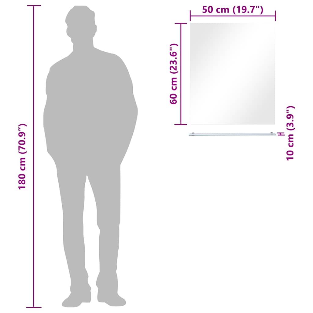 vidaXL Wandspiegel mit Regal 50×60 cm Hartglas