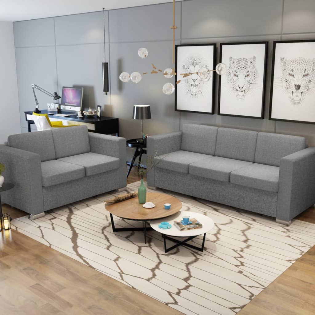 vidaXL Sofa 2-Sitzer Stoff Hellgrau