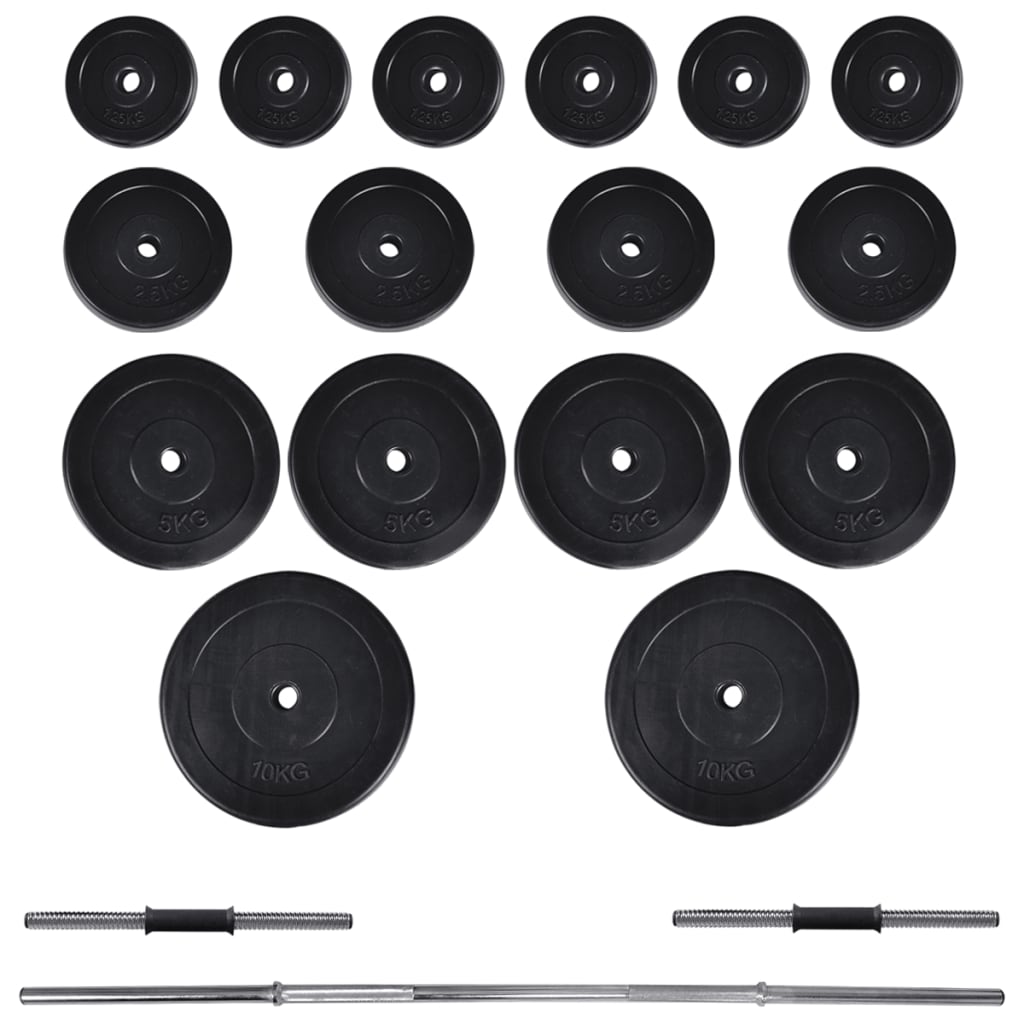 vidaXL Trainingsbank mit Ablage, Langhantel und Kurzhantel Set 60,5 kg