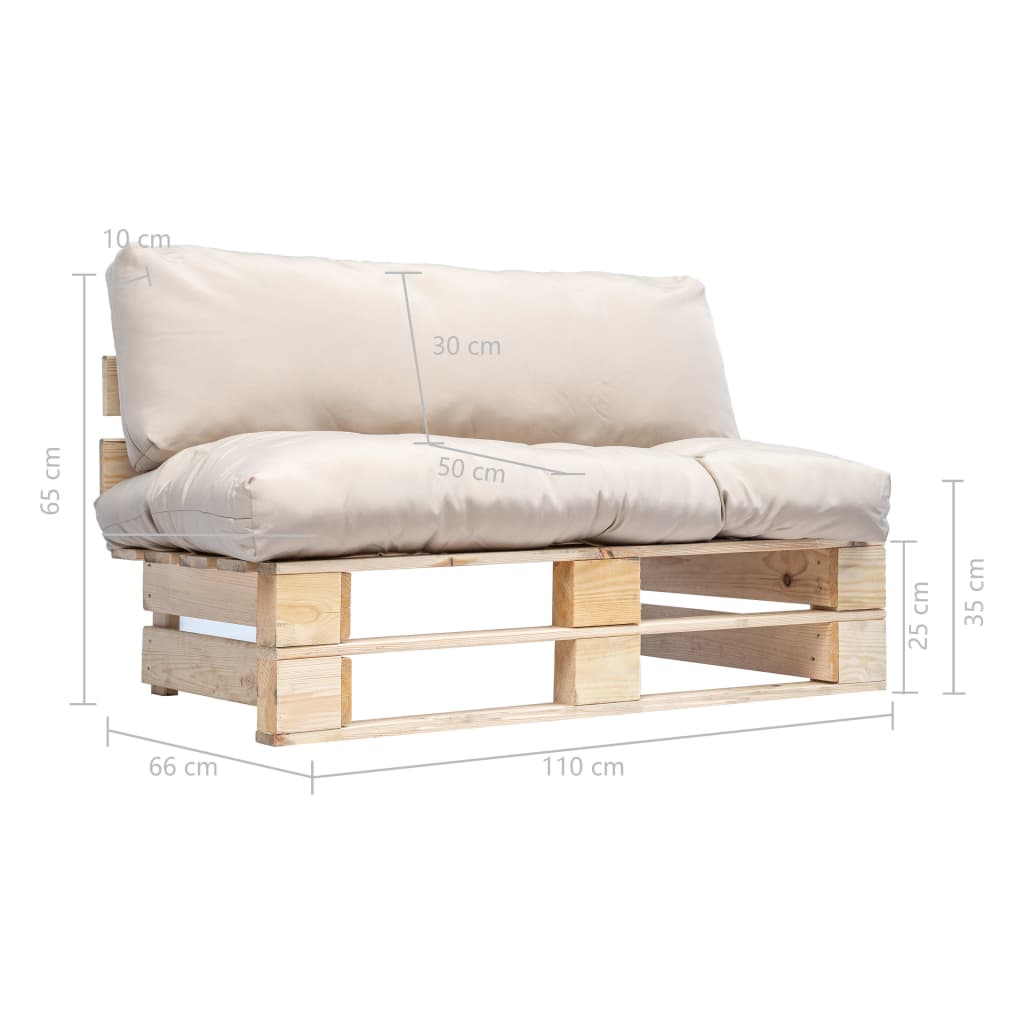 vidaXL Outdoor-Sofa Paletten mit Kissen in Sandfarben Kiefernholz