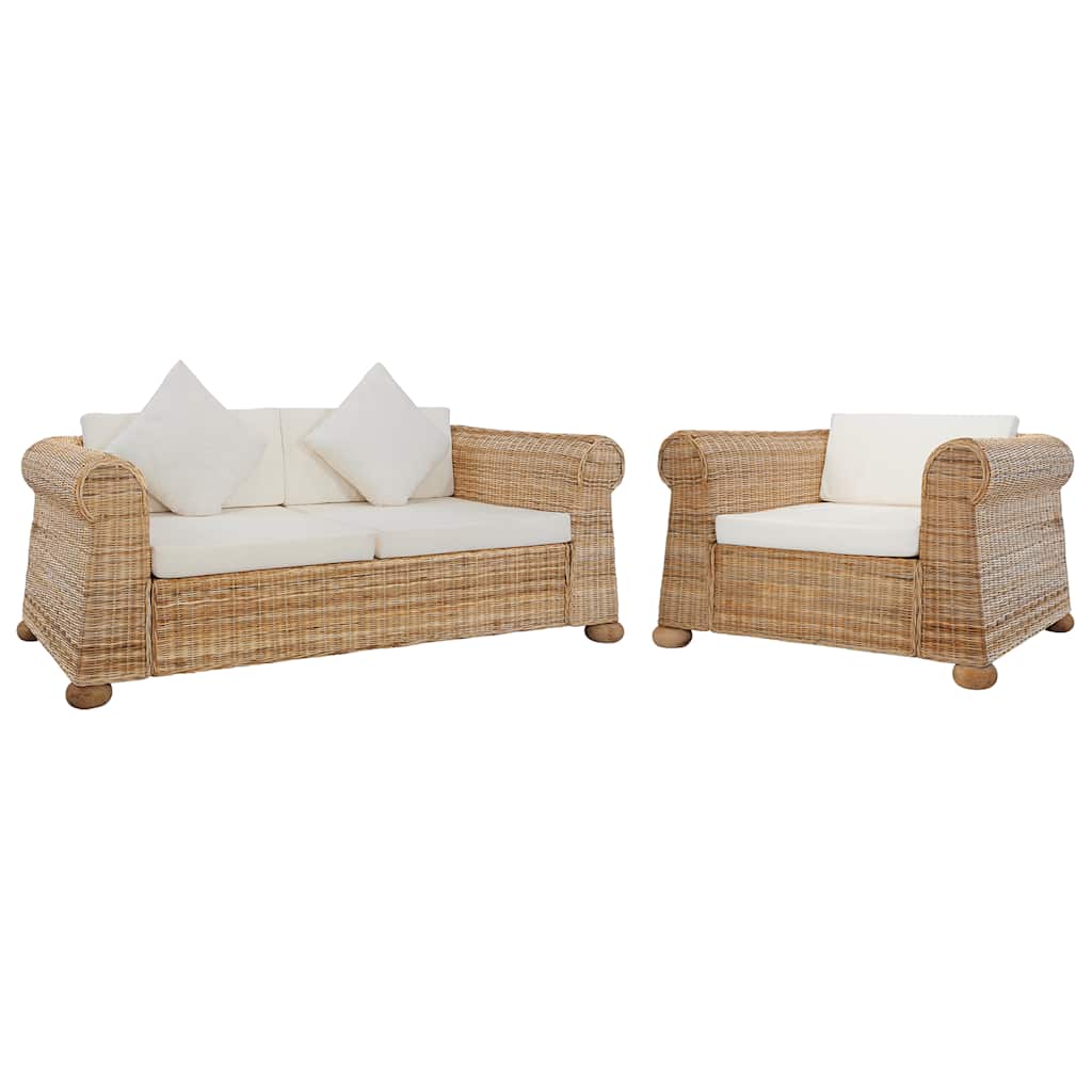 vidaXL 2-tlg. Sofagarnitur mit Kissen Natur Rattan