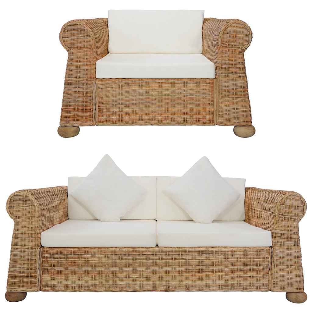vidaXL 2-tlg. Sofagarnitur mit Kissen Natur Rattan