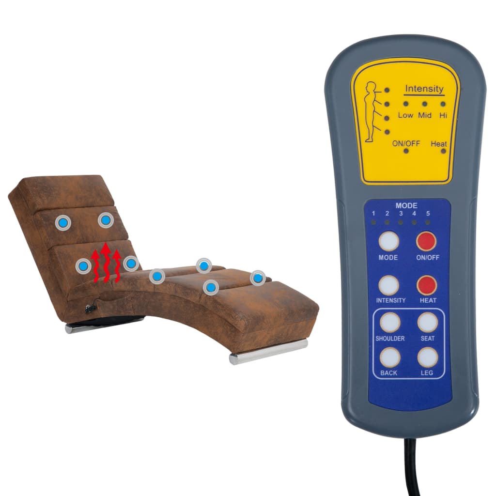 vidaXL Massage Chaiselongue Braun Wildleder-Optik