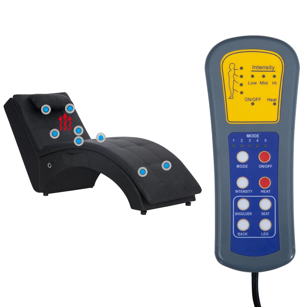 vidaXL Massage Chaiselongue mit Kissen Schwarz Kunstleder