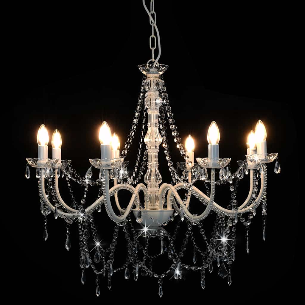 vidaXL Kronleuchter mit Perlen Weiß 8 x E14-Fassungen