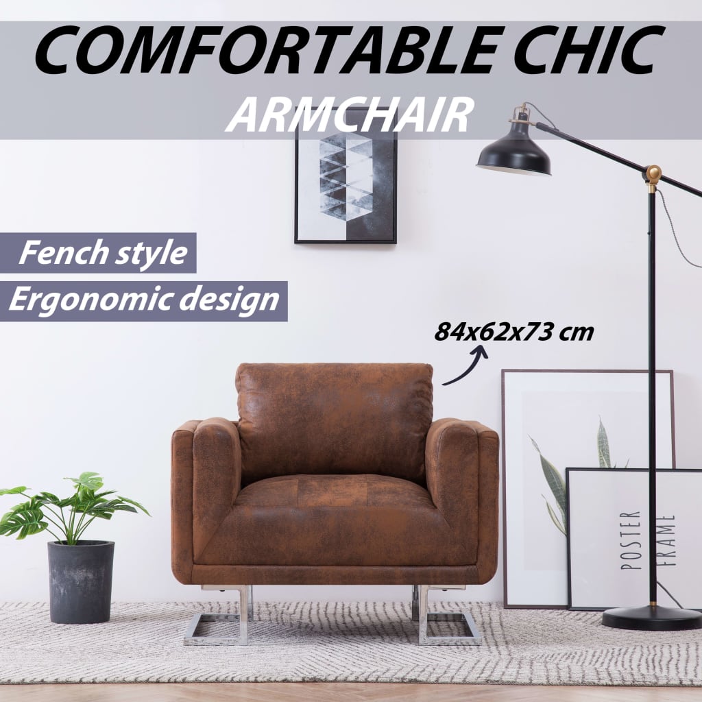 vidaXL Würfel-Sessel Braun Wildleder-Optik