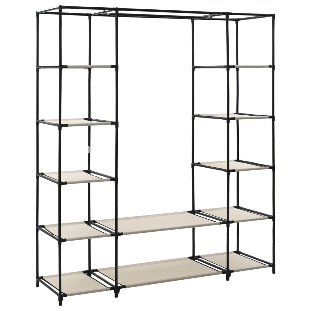 vidaXL Stoffschrank mit Fächern Kleiderstangen Creme 150x45x176cm