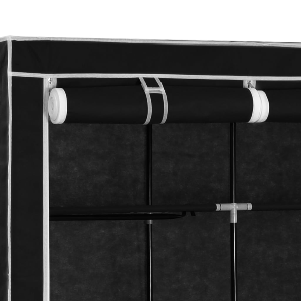 vidaXL Kleiderschrank mit Fächern Stangen Schwarz 150x45x175cm Stoff