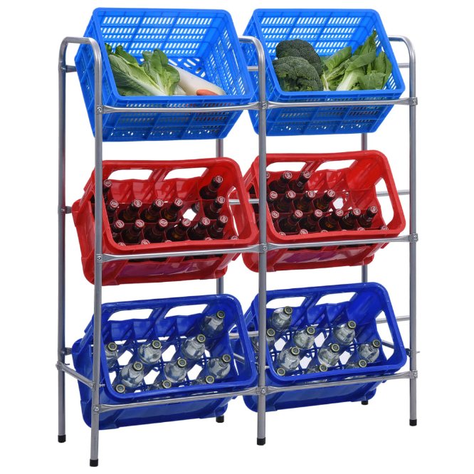 vidaXL Kistenregal für 3 Kisten Silbern 50x33x116 cm Stahl