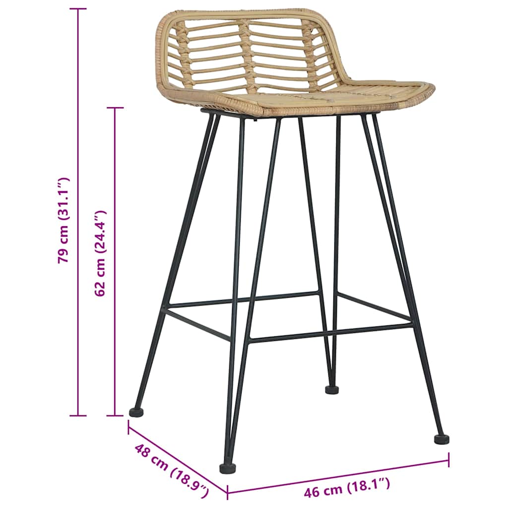 vidaXL Barhocker 2 Stk. Rattan Natur