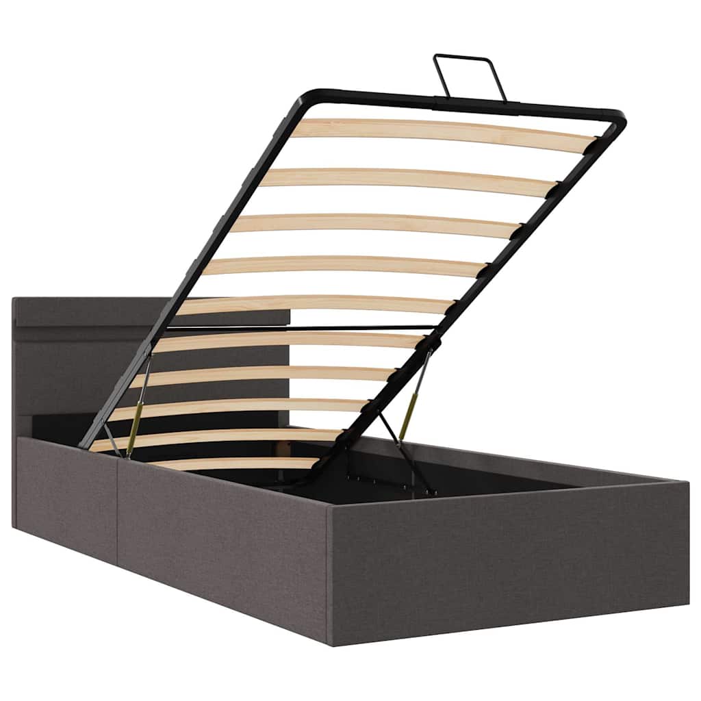 vidaXL Bett mit Bettkasten Hydraulisch LED Dunkelgrau Stoff 100x200 cm