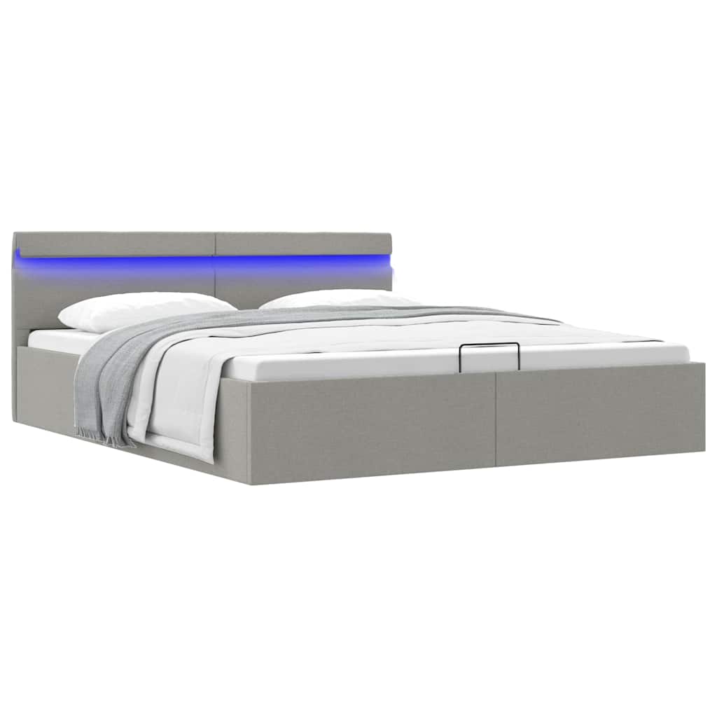 vidaXL Bett mit Bettkasten Hydraulisch LED Dunkelgrau Stoff 100x200 cm