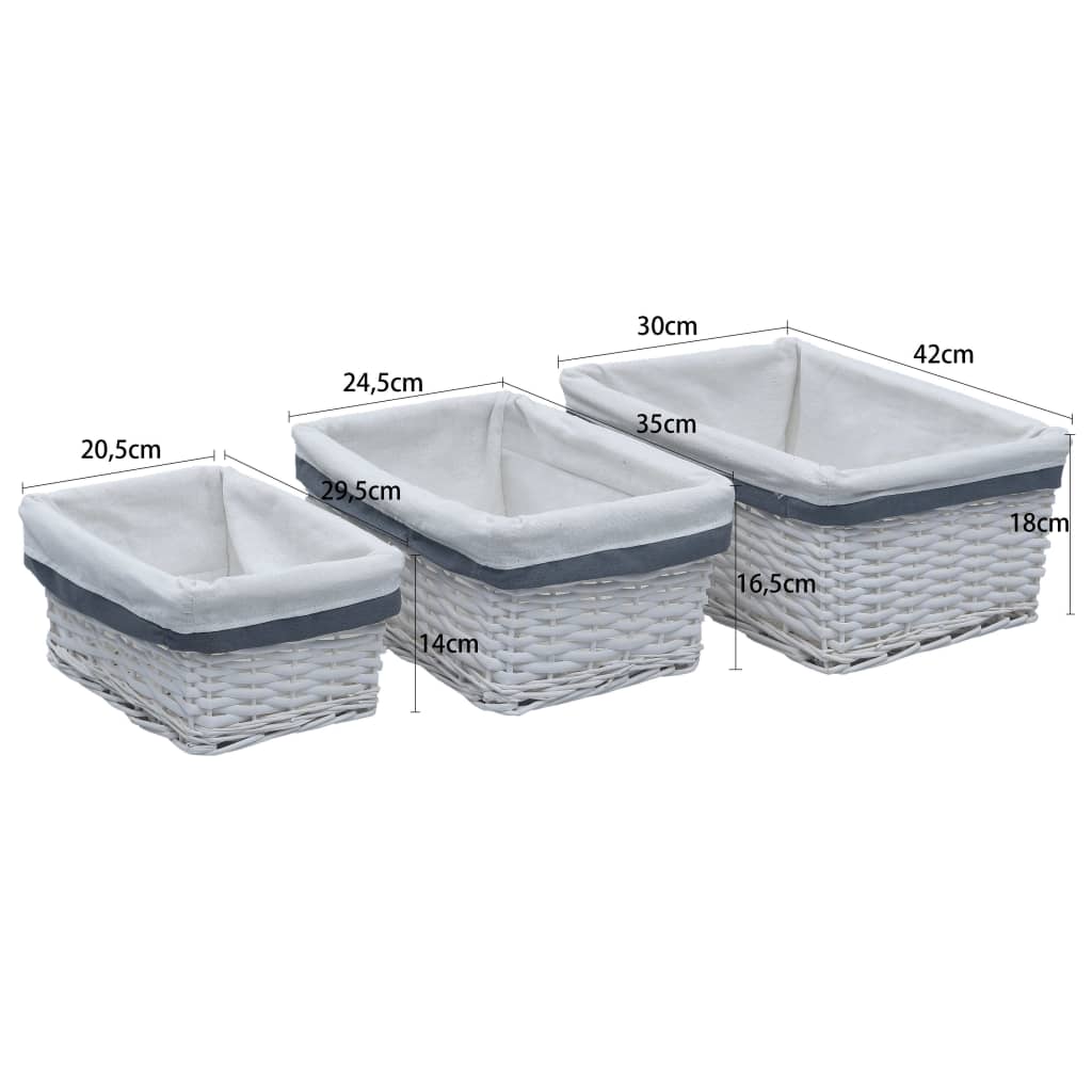 vidaXL 3-tlg. Korb-Set Ineinander Schachtelbar Weiß Weidengeflecht