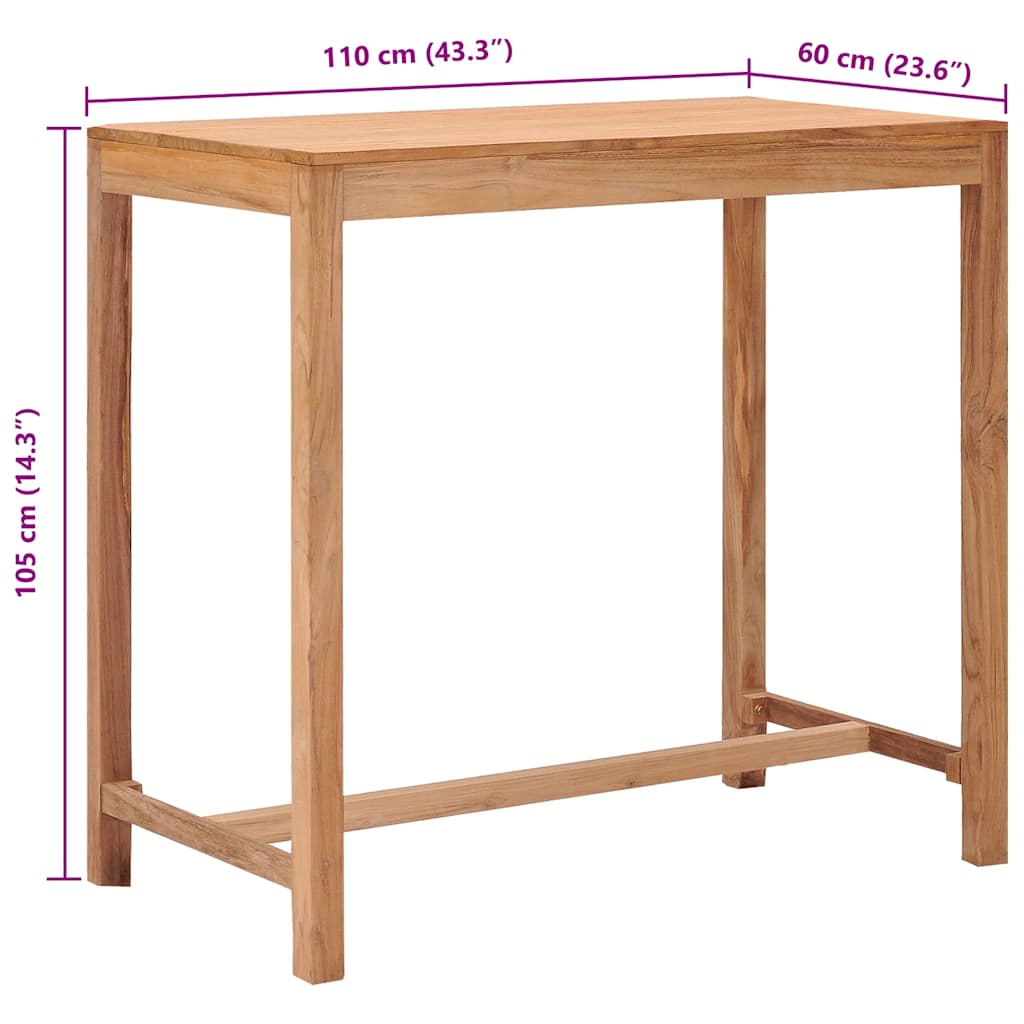 vidaXL Outdoor-Bartisch 110x60x105 Massivholz Teak