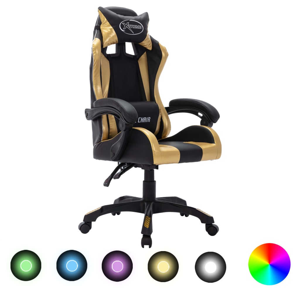 vidaXL Gaming-Stuhl mit RGB LED-Leuchten Blau und Schwarz Kunstleder
