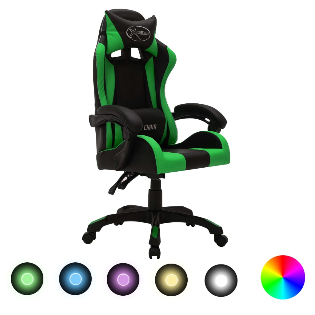 vidaXL Gaming-Stuhl mit RGB LED-Leuchten Blau und Schwarz Kunstleder