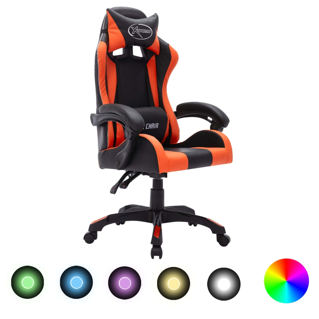 vidaXL Gaming-Stuhl mit RGB LED-Leuchten Blau und Schwarz Kunstleder