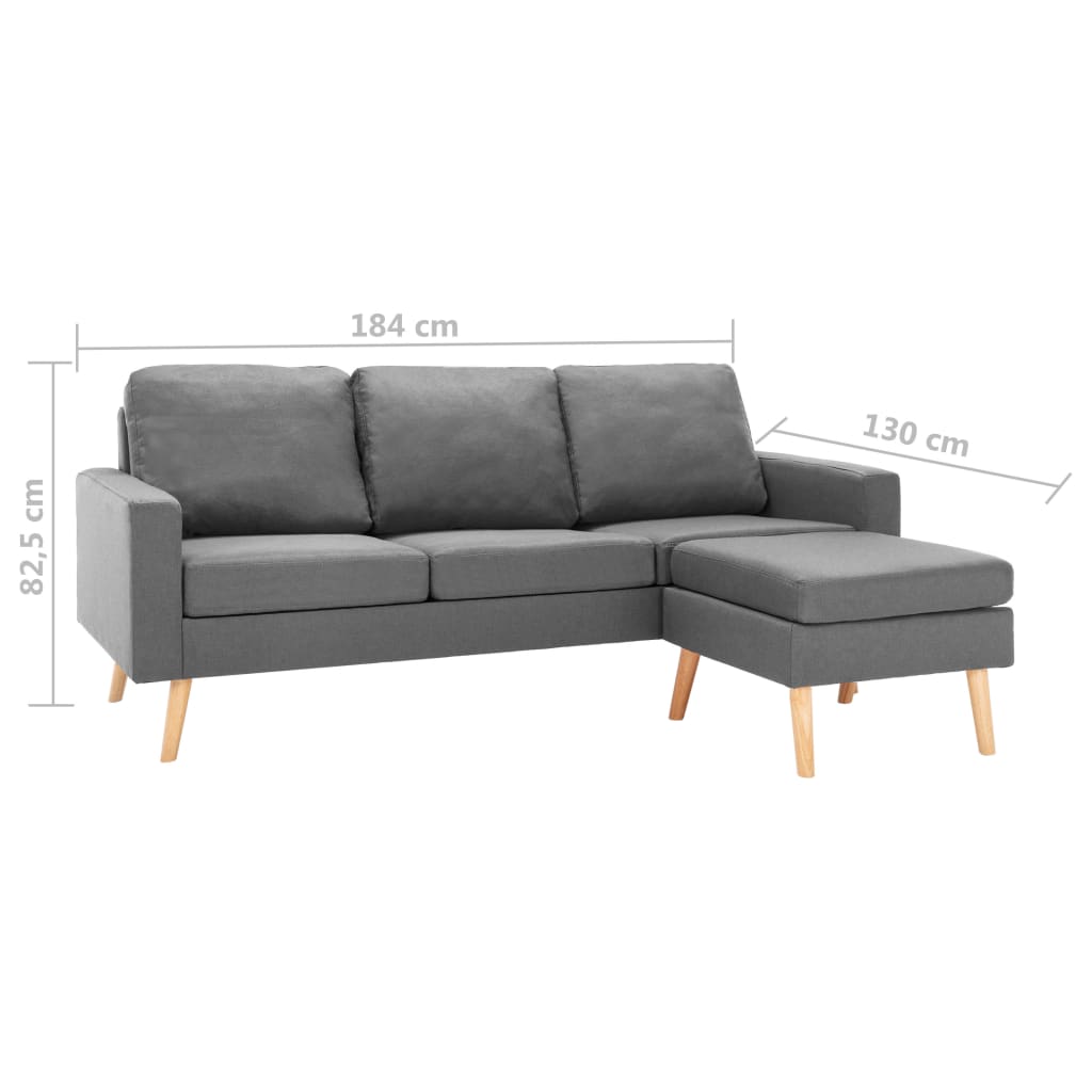 vidaXL 3-Sitzer-Sofa mit Hocker Hellgrau Stoff