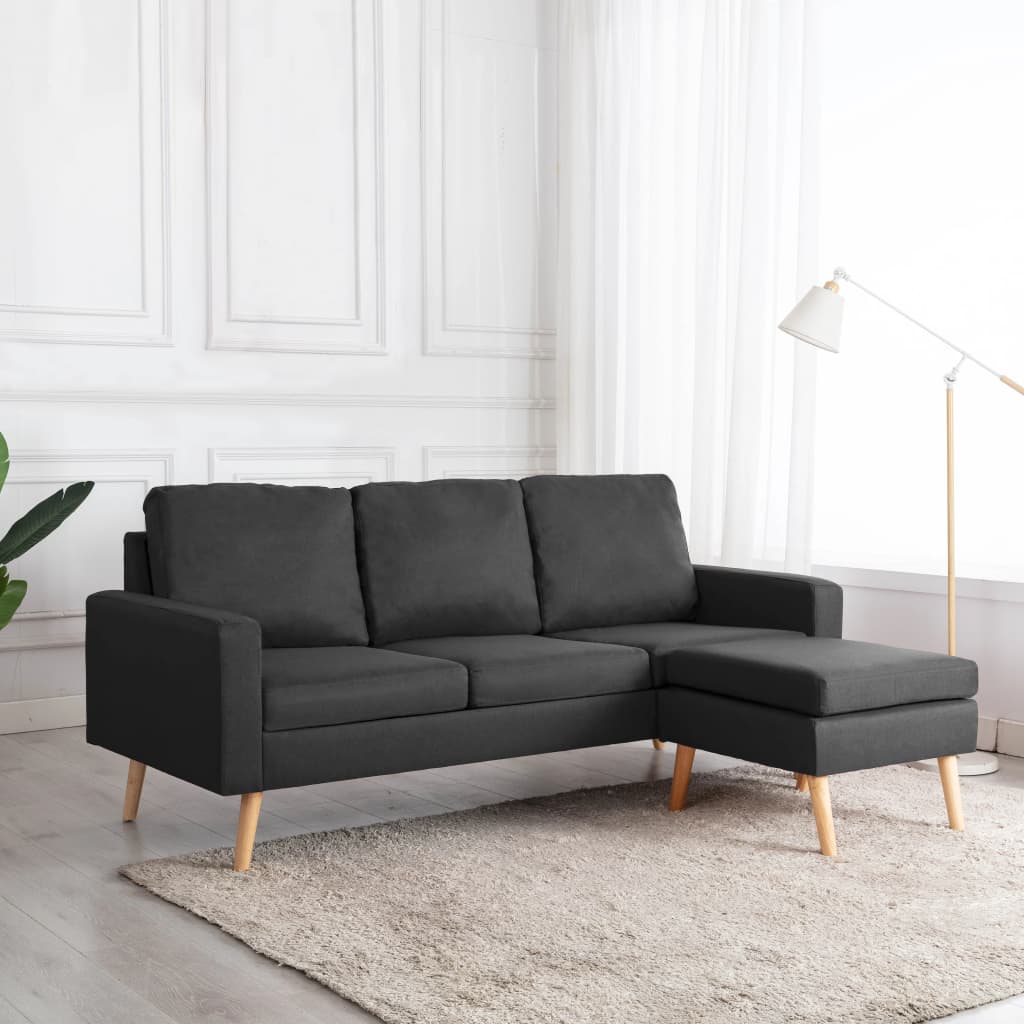 3-Sitzer-Sofa mit Hocker Hellgrau Stoff