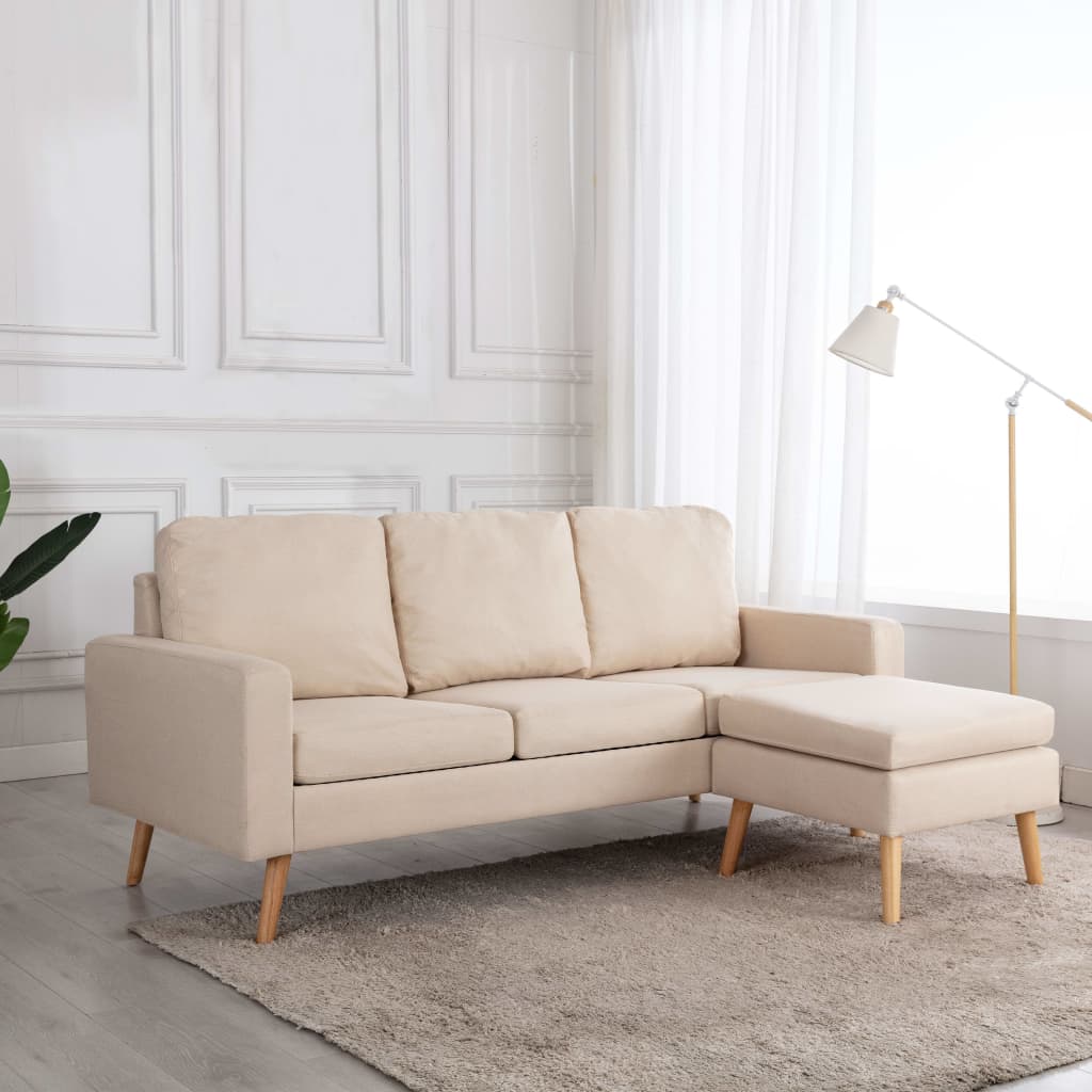 3-Sitzer-Sofa mit Hocker Hellgrau Stoff