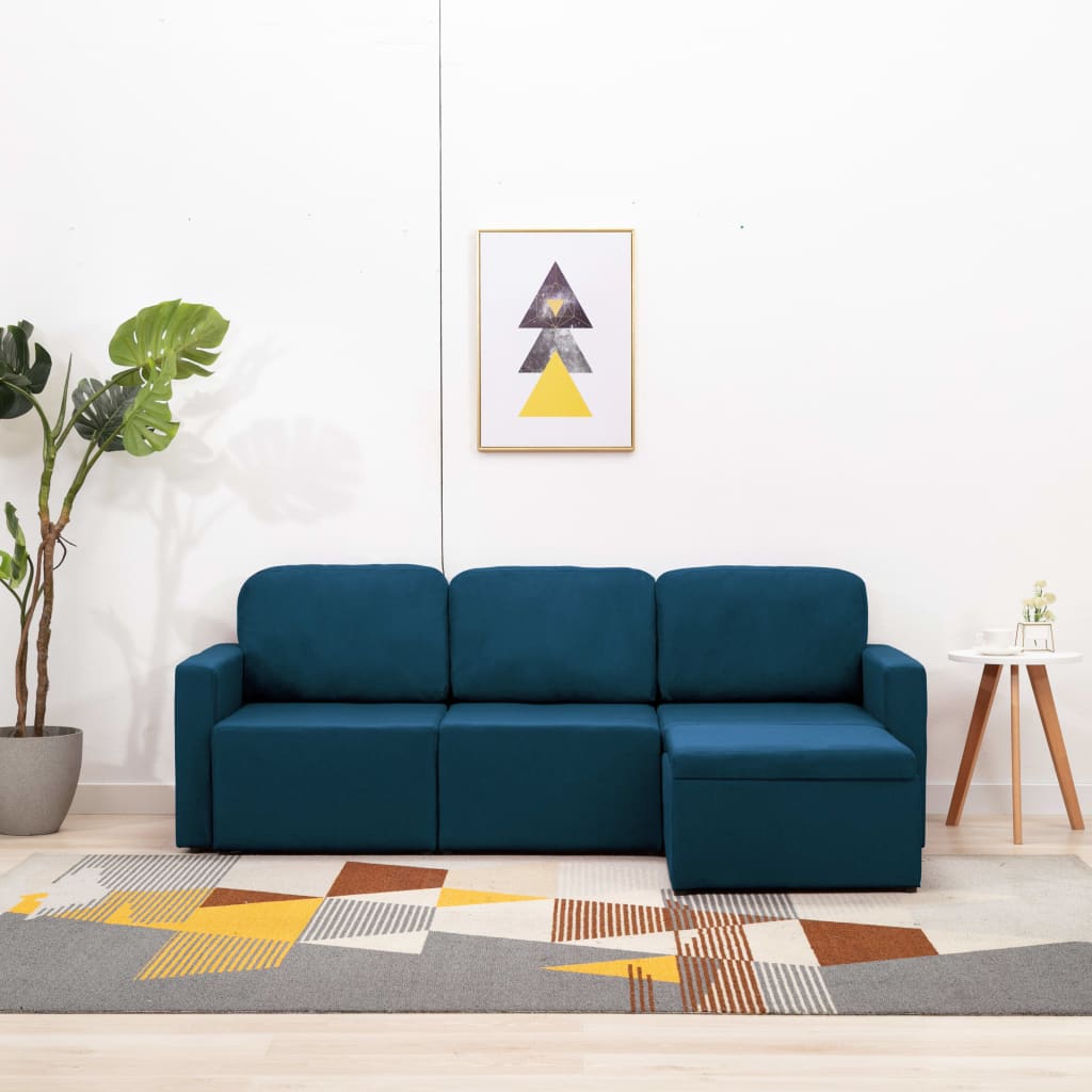 vidaXL Modulares 3-Sitzer-Schlafsofa Blau Stoff