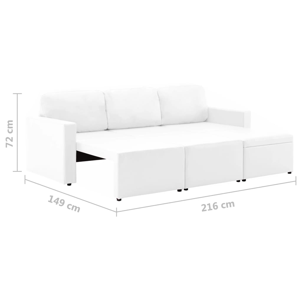 vidaXL 3-Sitzer Schlafsofa Modular Weiß Kunstleder