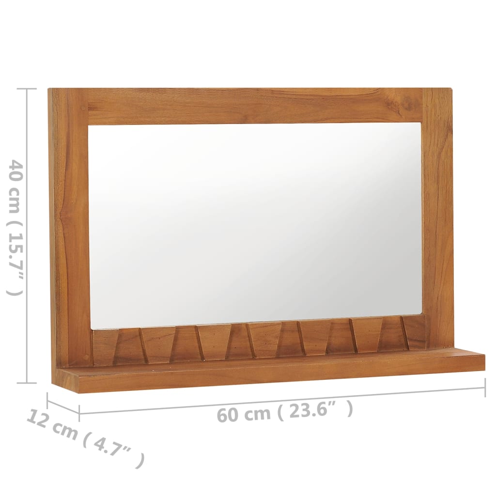 vidaXL Wandspiegel mit Regal 60×12×40 cm Teak Massivholz