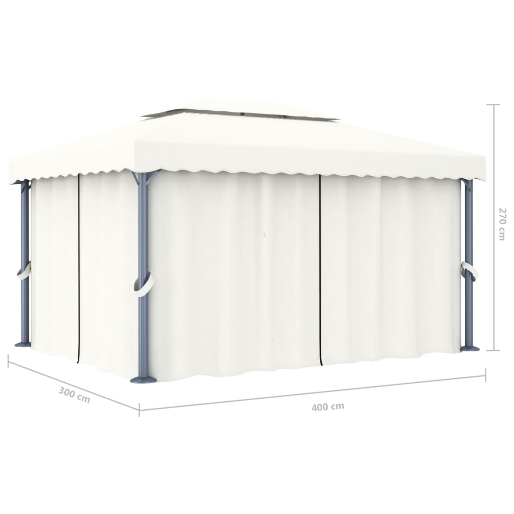 vidaXL Pavillon mit Vorhang 4x3 m Cremeweiß Aluminium