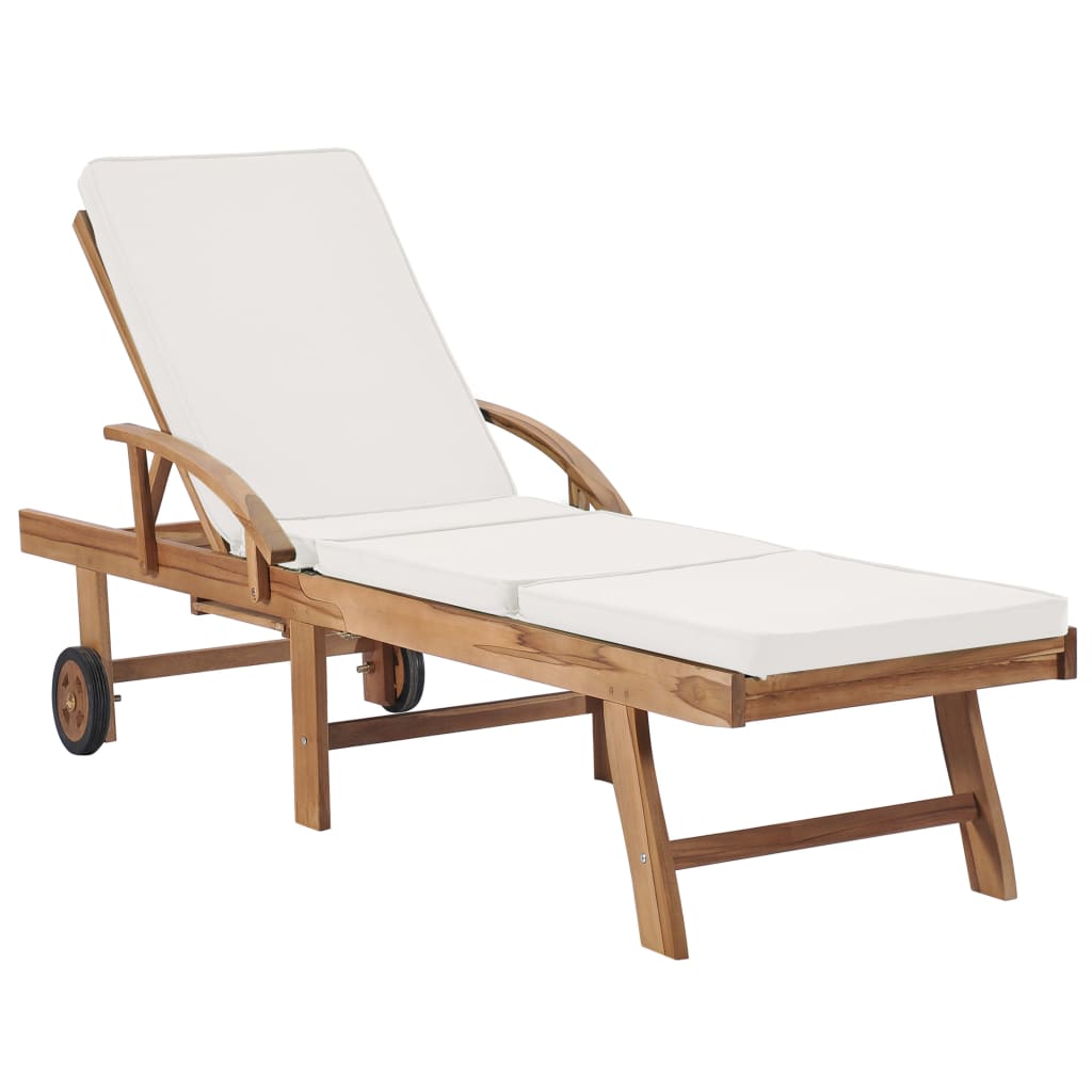 vidaXL Sonnenliegen mit Auflagen 2 Stk. Massivholz Teak Creme