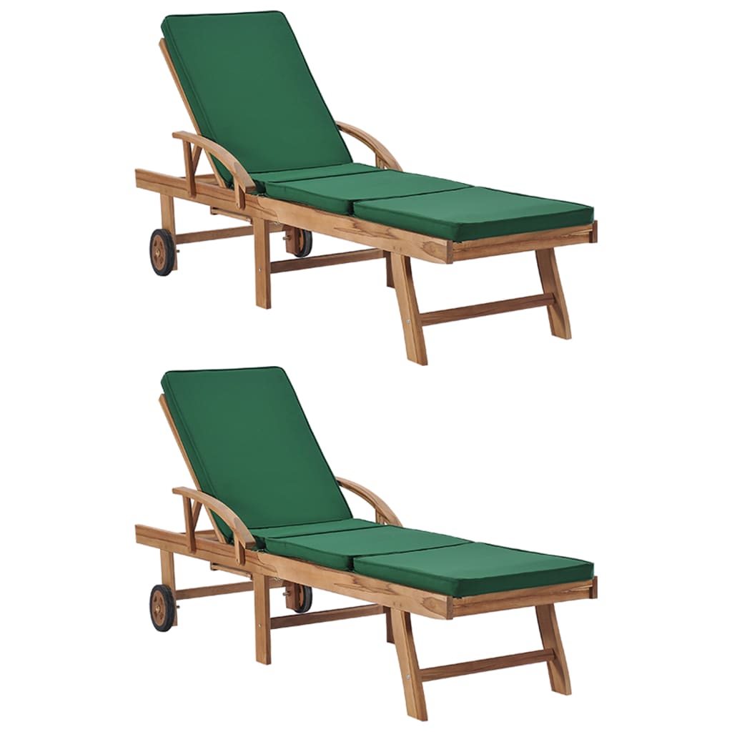 vidaXL Sonnenliegen mit Auflagen 2 Stk. Massivholz Teak Creme