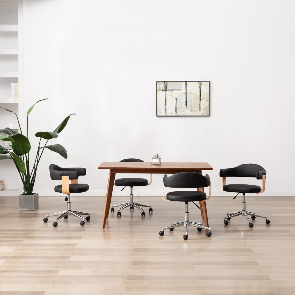 vidaXL Esszimmerstuhl Drehbar Schwarz Bugholz und Kunstleder