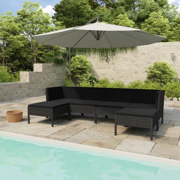 vidaXL 6-tlg. Garten-Lounge-Set mit Auflagen Poly Rattan Braun