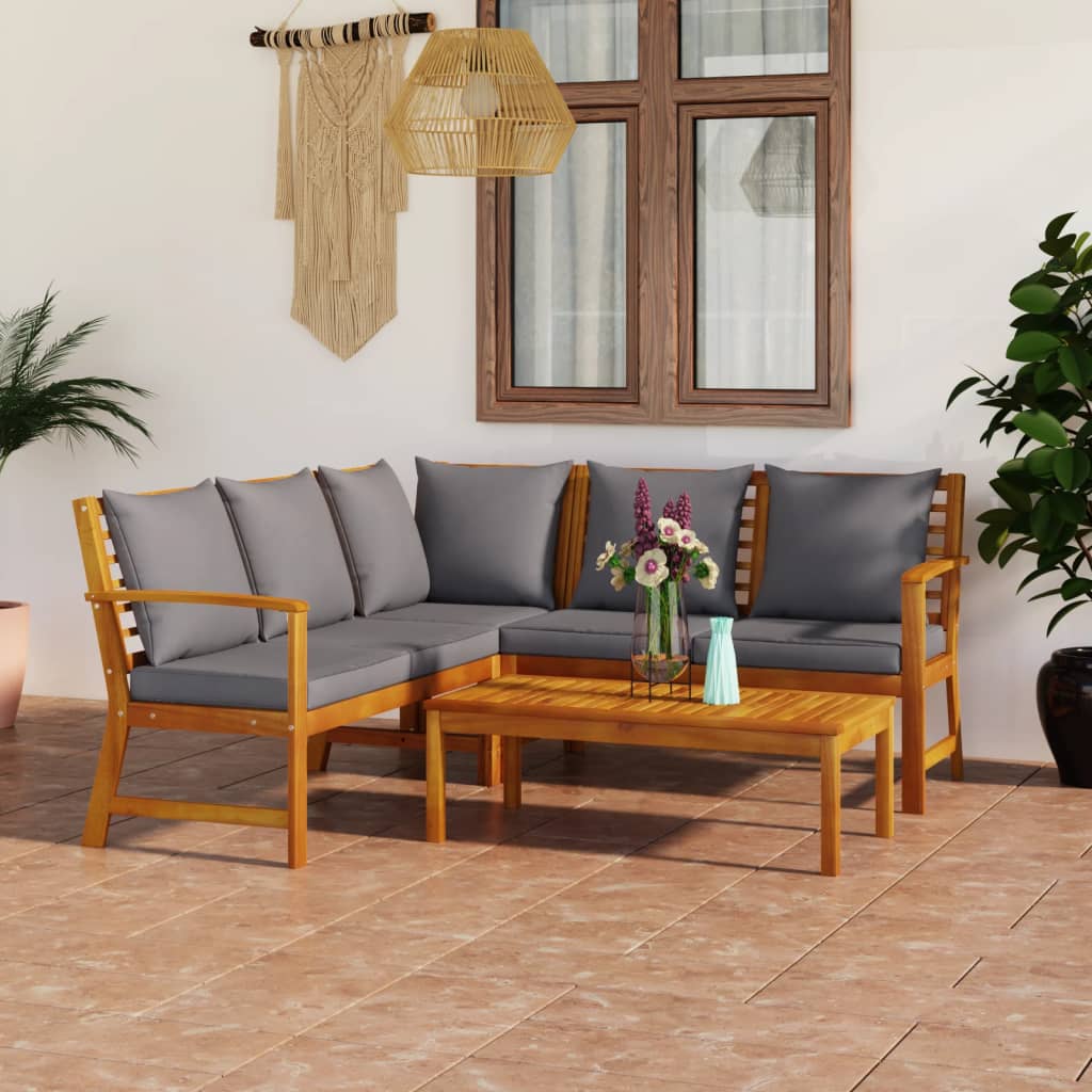 vidaXL 4-tlg. Garten-Lounge-Set mit Auflagen Creme Massivholz Akazie