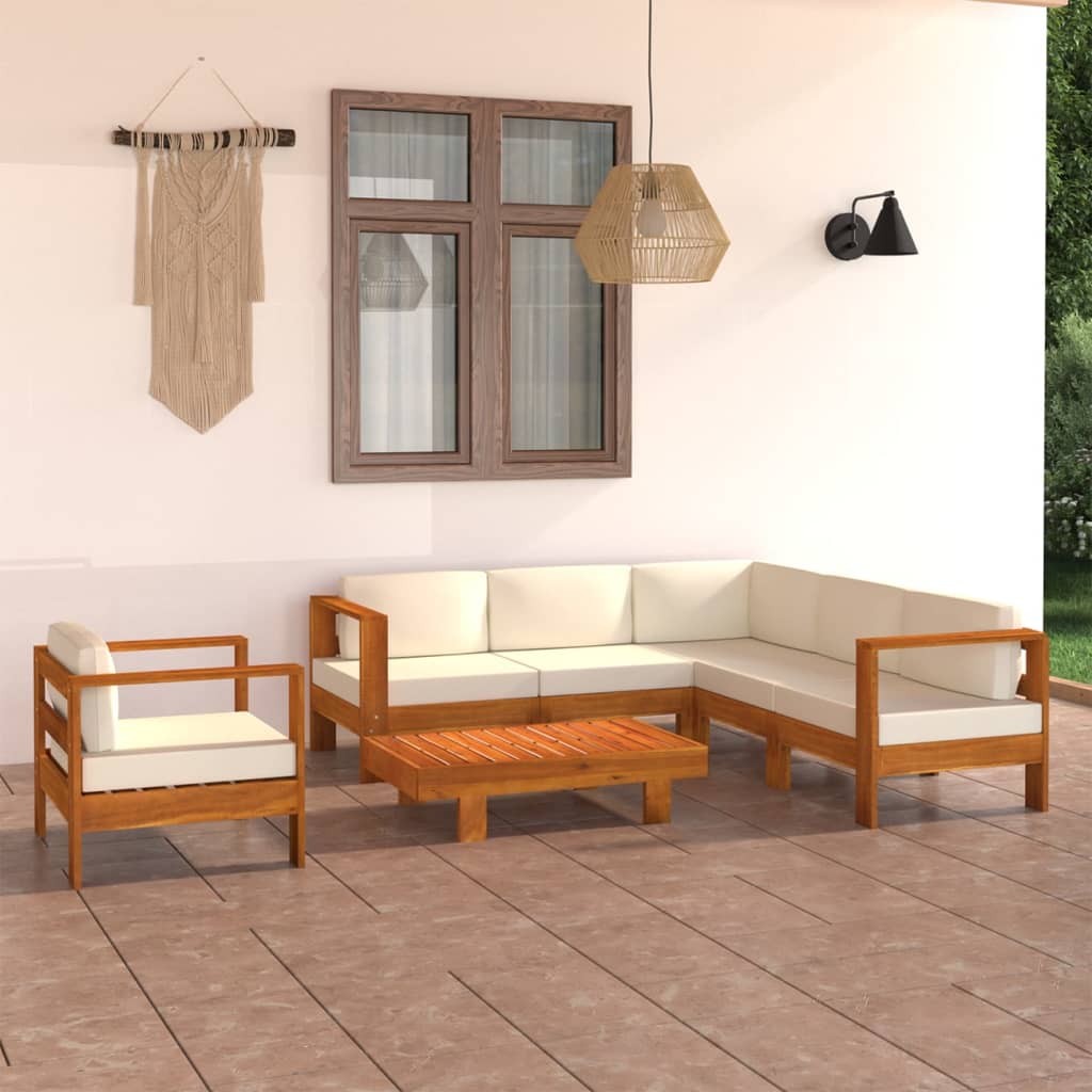 vidaXL 3-Sitzer-Gartensofa mit Cremeweißen Auflagen Massivholz Akazie