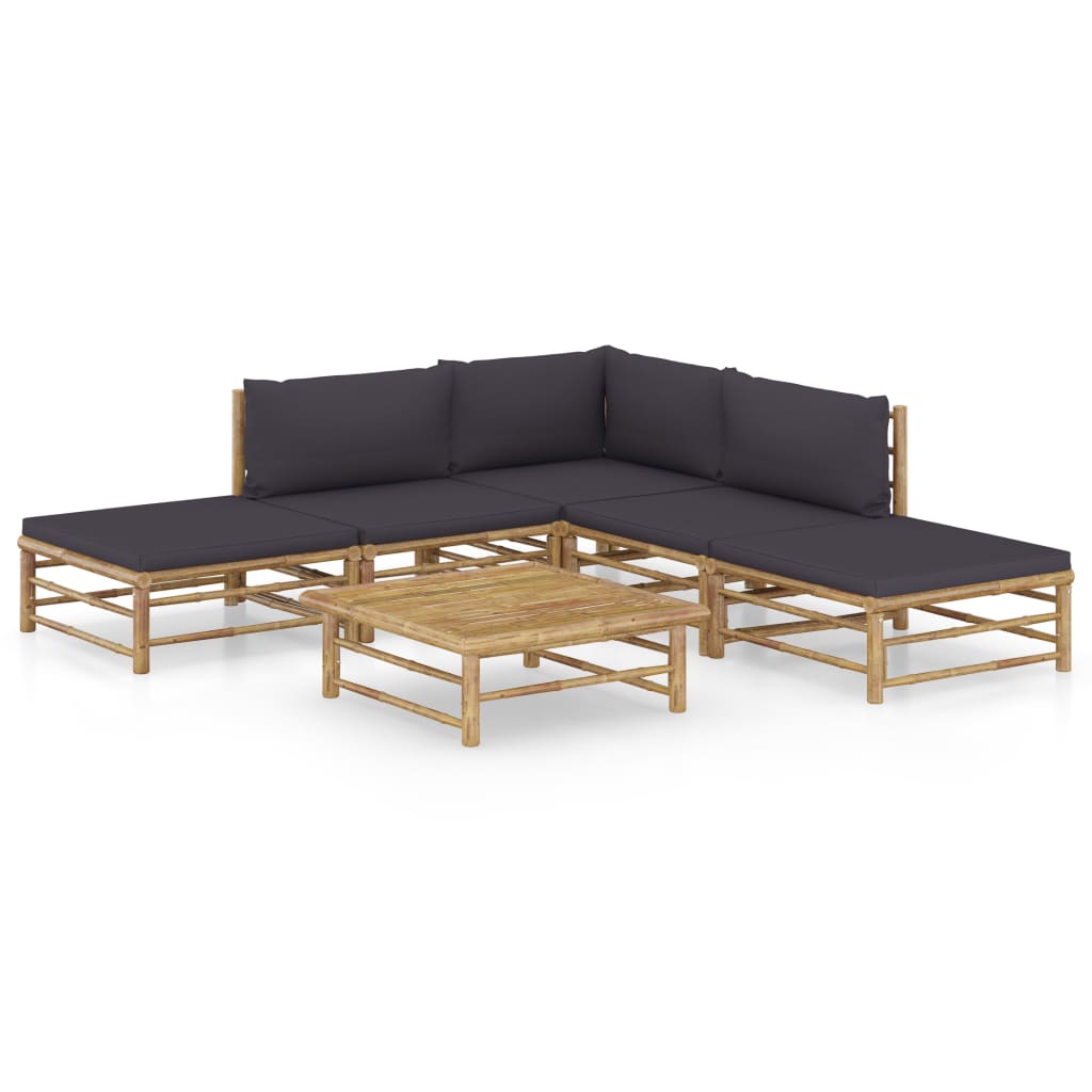 vidaXL 6-tlg. Garten-Lounge-Set mit Cremeweißen Kissen Bambus