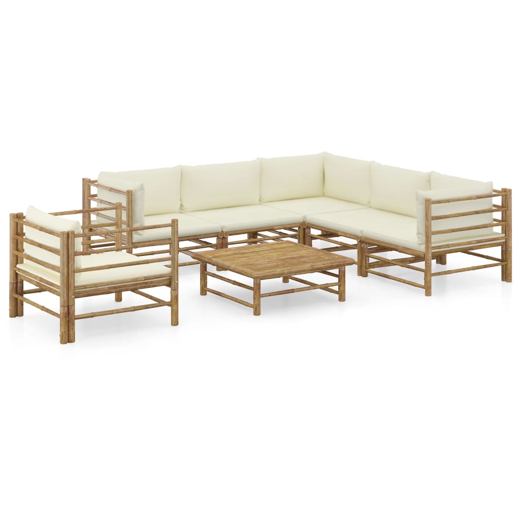 vidaXL 6-tlg. Garten-Lounge-Set mit Cremeweißen Kissen Bambus