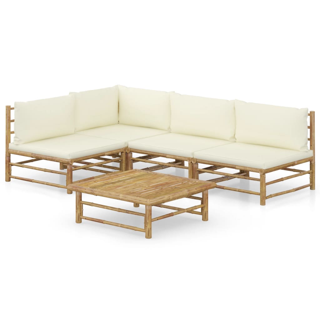 vidaXL 6-tlg. Garten-Lounge-Set mit Cremeweißen Kissen Bambus