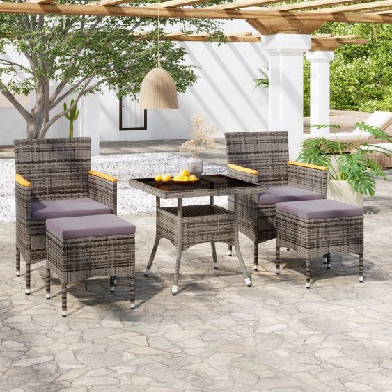 vidaXL 5-tlg. Garten-Essgruppe Poly Rattan und Hartglas Schwarz