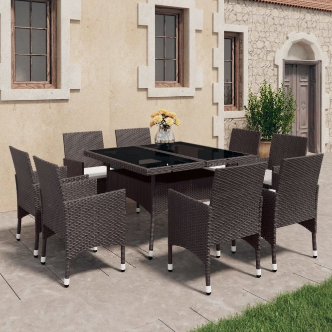 vidaXL 3-tlg. Garten-Essgruppe Schwarz Poly Rattan und Glas