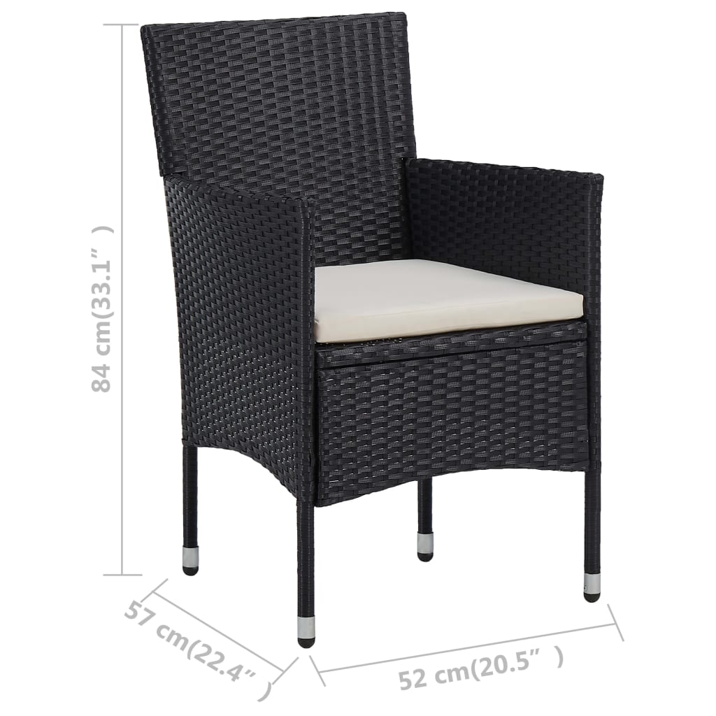 vidaXL 3-tlg. Bistro-Set Poly Rattan und Hartglas Schwarz
