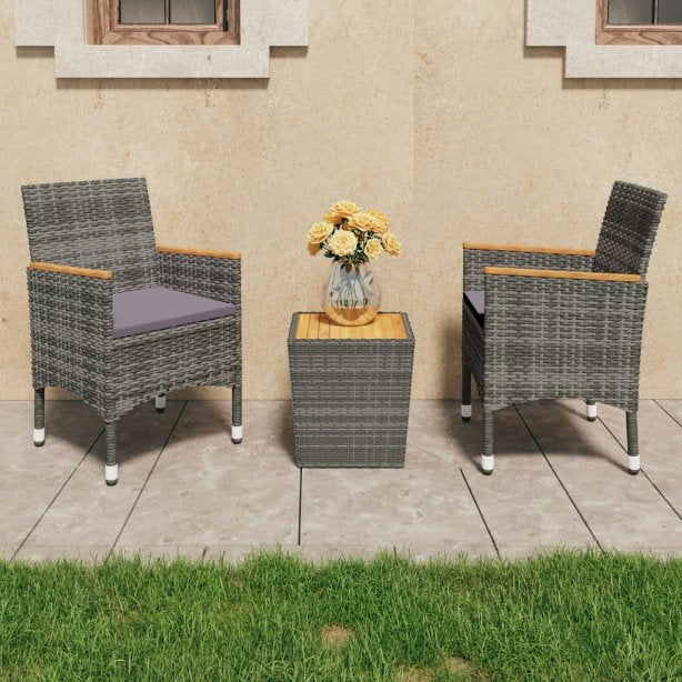 vidaXL 3-tlg. Bistro-Set Poly Rattan und Akazienholz Schwarz