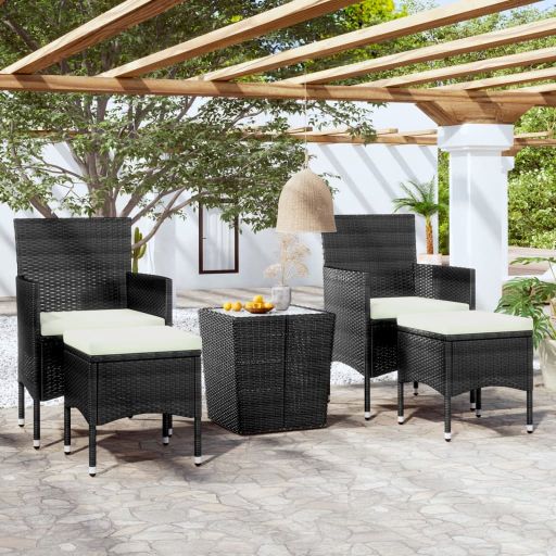 vidaXL 3-tlg. Bistro-Set Poly Rattan und Hartglas Schwarz