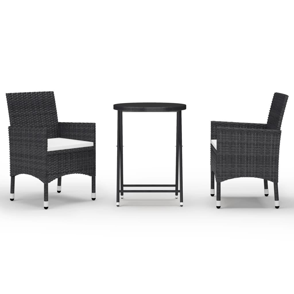 vidaXL 3-tlg. Bistro-Set Poly Rattan und Hartglas Schwarz